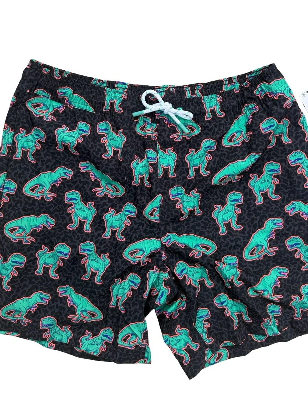 Men's Black Cheetah with Dinosaur Swim Trunks with built in liner